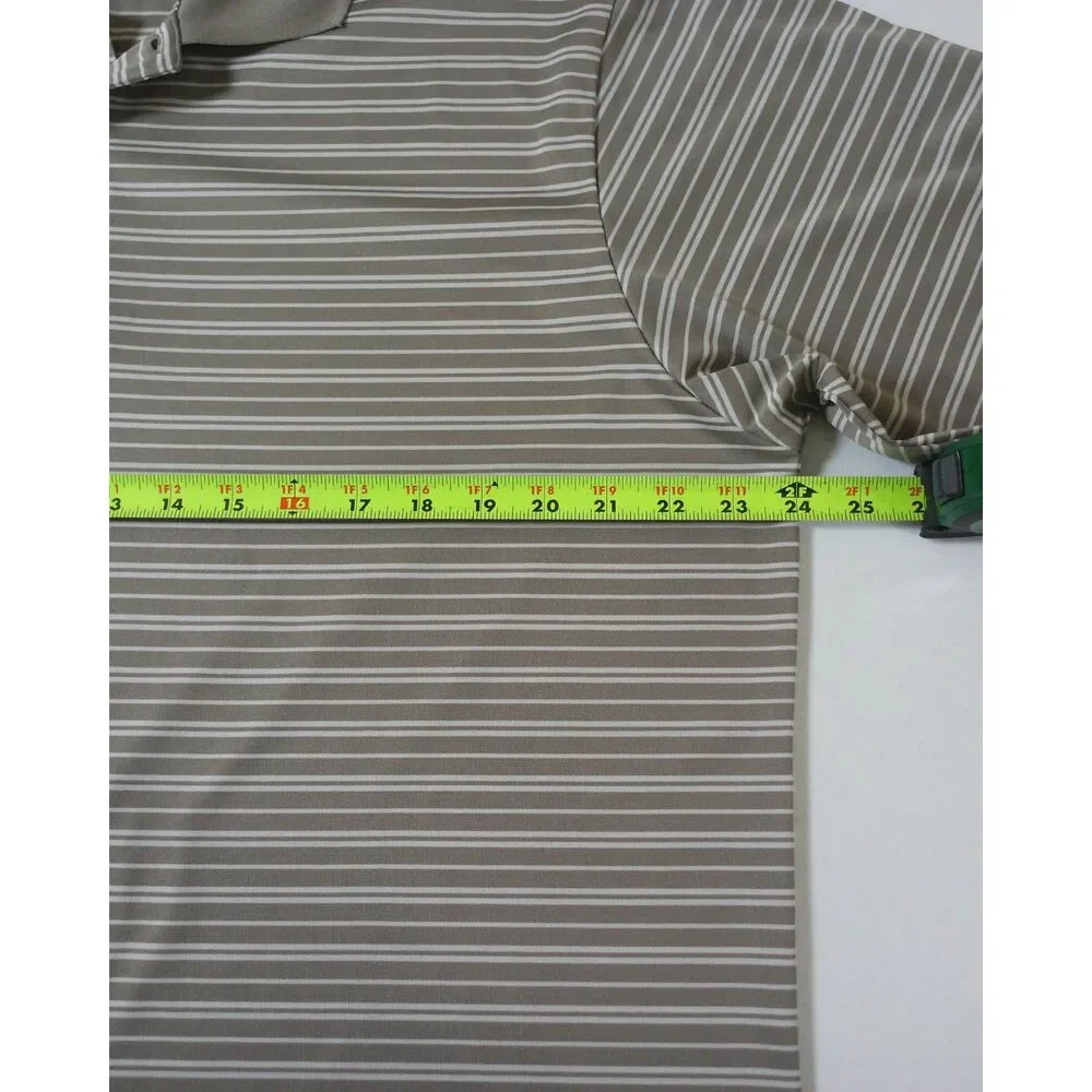 Adidas Golf Polo Men's Large Taupe Gray White Striped Performance Shirt